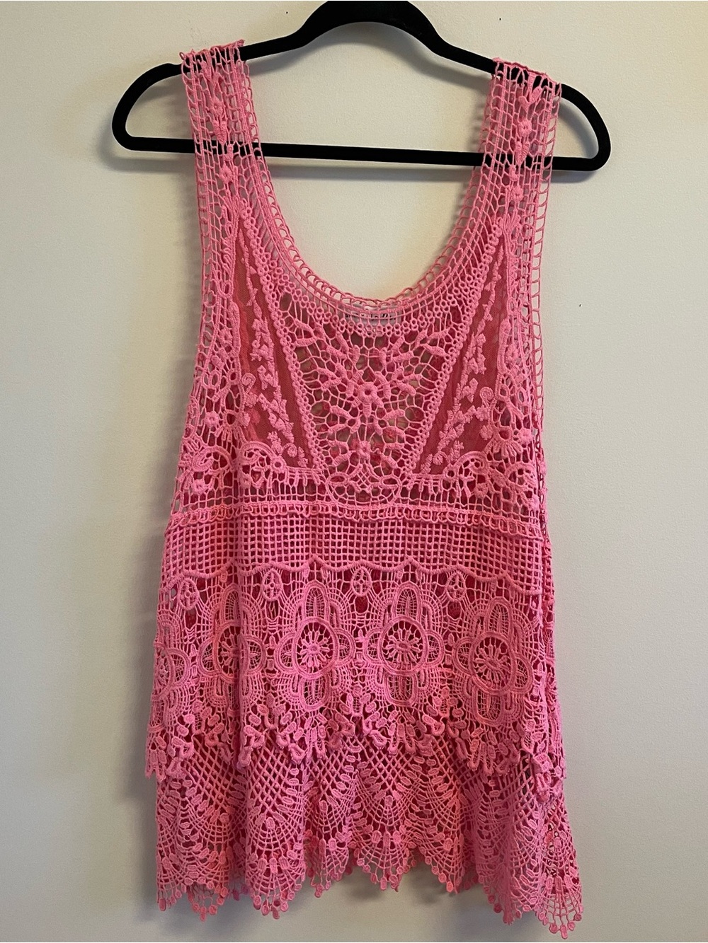Womens Crochet Top L/XL (12-14) Pink Lace Boho Festival Cruise Simply Noell